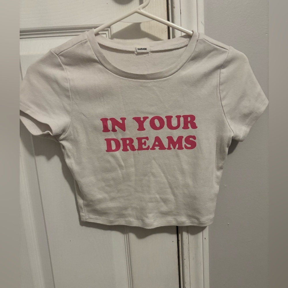 Garage White Tee with Pink Graphic